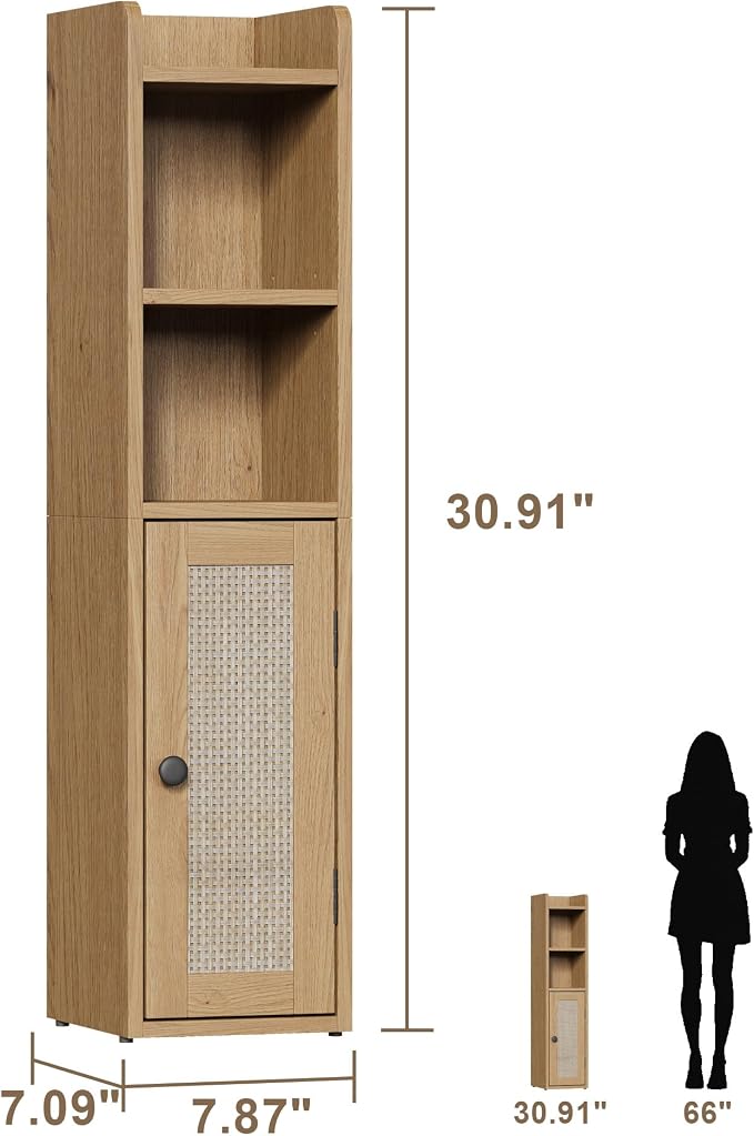 ChooChoo Small Bathroom Storage Cabinet with Adjustable Shelf | 7.1“W * 7.9”D, Corner Floor Cabinet, Narrow Toilet Paper Cabinets, Slim Bathroom Organizers, Small Spaces, Bathroom, Natural