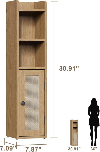 ChooChoo Small Bathroom Storage Cabinet with Adjustable Shelf | 7.1“W * 7.9”D, Corner Floor Cabinet, Narrow Toilet Paper Cabinets, Slim Bathroom Organizers, Small Spaces, Bathroom, Natural