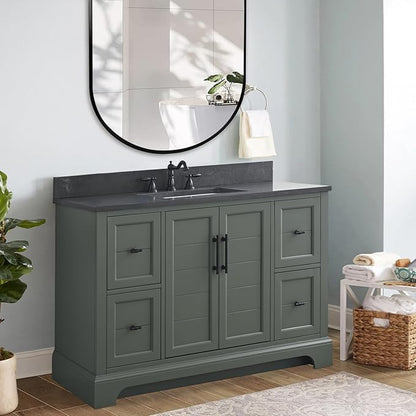 Vanity Art 48 Inch Single Sink Bathroom Vanity with Ceramic Sink and Stone Top | Undermount Rectangular Sink Cabinet Soft Closing Doors, Dovetailed Drawers, No Mirror VA5048-VG