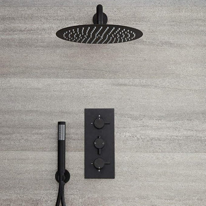Voolan Rain Shower Head, High Pressure High Flow All Metal Rainfall Shower Head, Ultra-Thin Design-Pressure Boosting, Universal Wall and Ceiling Mount (10 Inch, Black)