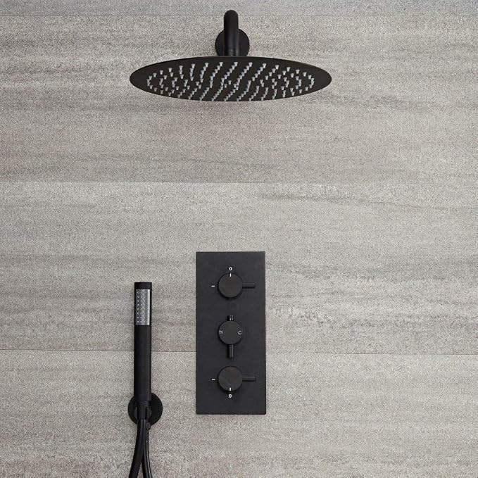 Voolan Rain Shower Head, High Flow Large Rainfall Showerhead Made of All Metal Stainless Steel, Waterfall Body Covering, Universal Wall and Ceiling Mount (12 Inch, Black)