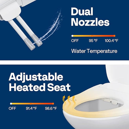 VIVOHOME Smart Heated Bidet Toilet Seat with Remote Control, Self-Cleaning Dual Nozzles for Rear and Front Cleansing, Adjustable Temperature Settings with Warm Air Dryer, Soft Close Lid, Nightlight