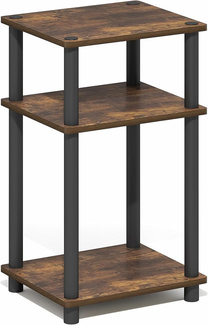 Furinno Turn-N-Tube Side Table, 3-Tier End Table with Open Shelf, Toolless Assembly Night Stand, Bedside Table, for Living Room, Bedroom, Amber Oak