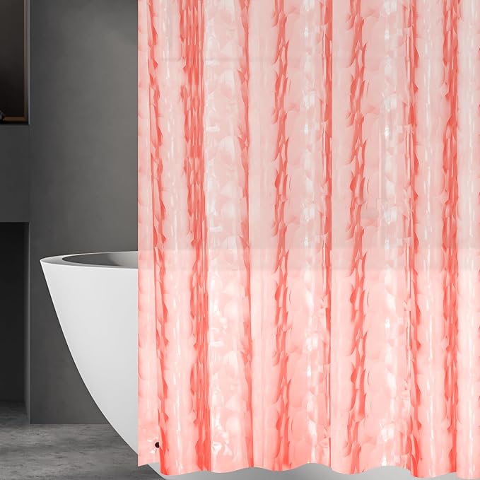 Ga-Geetopia EVA 3D Coral Pearl Water Cube Plastic Shower Curtain Liner - Premium Light Weight 72" x 72" Red Bathroom Shower Showroom Curtain Liner with Rustproof Metal Gromments and Weighted Magnet