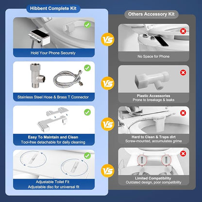 Hibbent 2 Pack Ultra-Slim Bidet Attachment for Toilet, Non-Electric Self Cleaning Bidet Toilet Seat, Adjustable Water Pressure Bidet Sprayer, Retractable Dual Nozzles for Rear & Feminine Wash