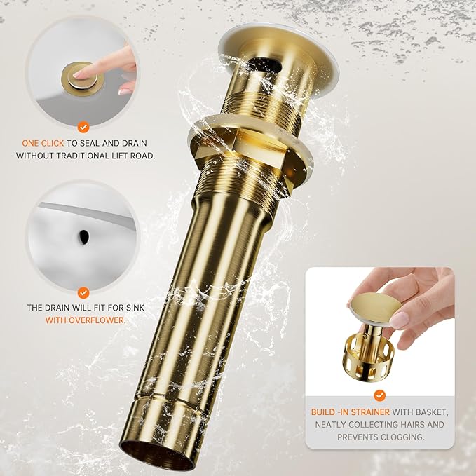 Phiestina Brushed Gold Bathroom Faucet Pull Down- 8 Inch Widespread 3-Hole with Pull-Out Sprayer,Lead-Free Stainless Steel,Metal Pop-Up Drain,Water Supply Lines,2 Handles,WFZY01CL-BG