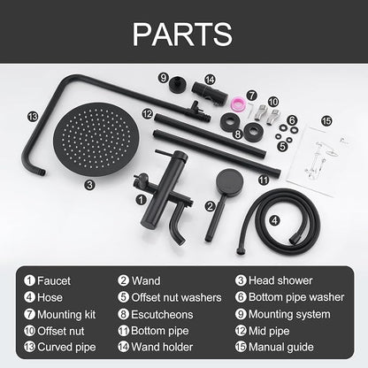 Matte Black Outdoor Shower Kit - SS304 Shower Head with Handheld, High Pressure, Complete Shower System with Enclosure and Fixtures