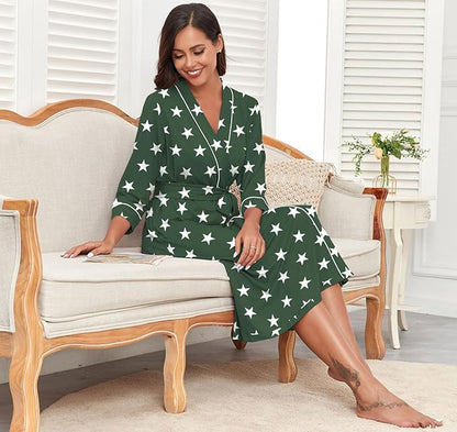 PrinStory Womens Robe Long Knit Bathrobe Lightweight Soft Robes Ladies Bath Robe