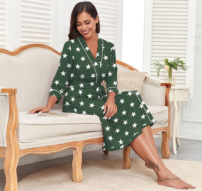 PrinStory Womens Robe Long Knit Bathrobe Lightweight Soft Robes Ladies Bath Robe