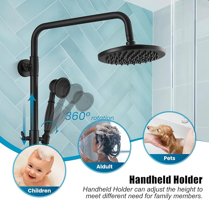 Matte Black Exposed Shower Faucet Fixture Set 8 Rain Shower Single Handle Triple Function Tub Spout Shower Fixture Combo System Unit Set