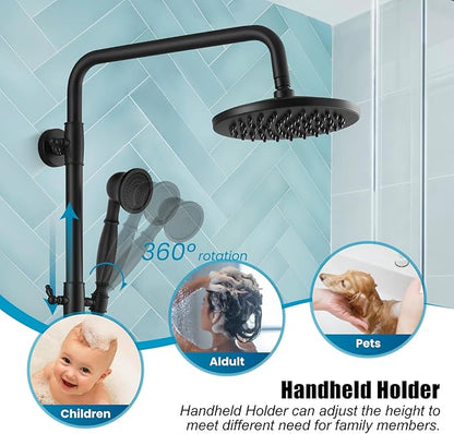 Matte Black Exposed Shower Faucet Fixture Set 8 Rain Shower Single Handle Triple Function Tub Spout Shower Fixture Combo System Unit Set