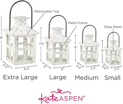 Kate Aspen White Vintage Distressed Rustic Candle Holder Decorative Lantern (6 Inch), Wedding Decoration, Centerpiece, Farmhouse Decor, Shelf Decor