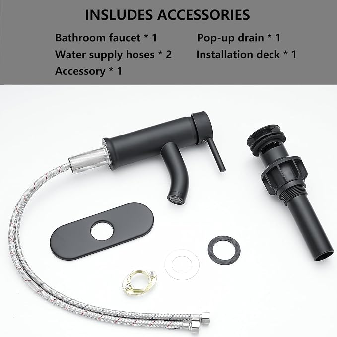 Matte Black Bathroom Faucets Single Hole Bathroom Sink Faucet | Modern Single Handle Bathroom Faucte 1 or 3 Hole, RV Sink Vanity Faucet (with Drain, Black)