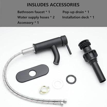 Matte Black Bathroom Faucets Single Hole Bathroom Sink Faucet | Modern Single Handle Bathroom Faucte 1 or 3 Hole, RV Sink Vanity Faucet (with Drain, Black)