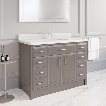 Capri III 48" Single Sink Bathroom Vanity With Stealth Organizer, Solid Wood Bathroom Cabinet with Engineered Stone Countertop & Backspalsh, Soft Closing Door & Drawer, Pre-Assembled, Mink