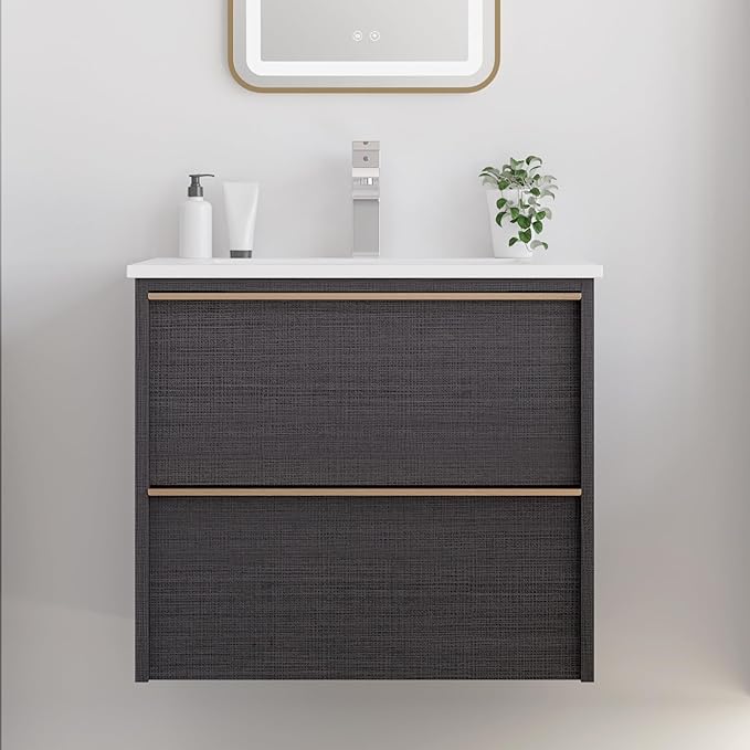 Floating Bathroom Vanity Without Sink Wall Mounted Cabinet with 2 Soft-Close Drawers, Moisture-Resistant MDF,Large Storage for Small Space (Gray 24")