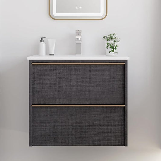 Floating Bathroom Vanity Without Sink Wall Mounted Cabinet with 2 Soft-Close Drawers, Moisture-Resistant MDF,Large Storage for Small Space (Gray 24")