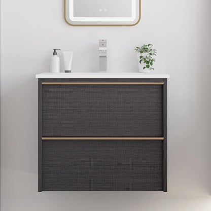 Floating Bathroom Vanity with Sink Wall Mounted Cabinet with 2 Soft-Close Drawers, Moisture-Resistant MDF,Large Storage for Small Space (Gray 24")