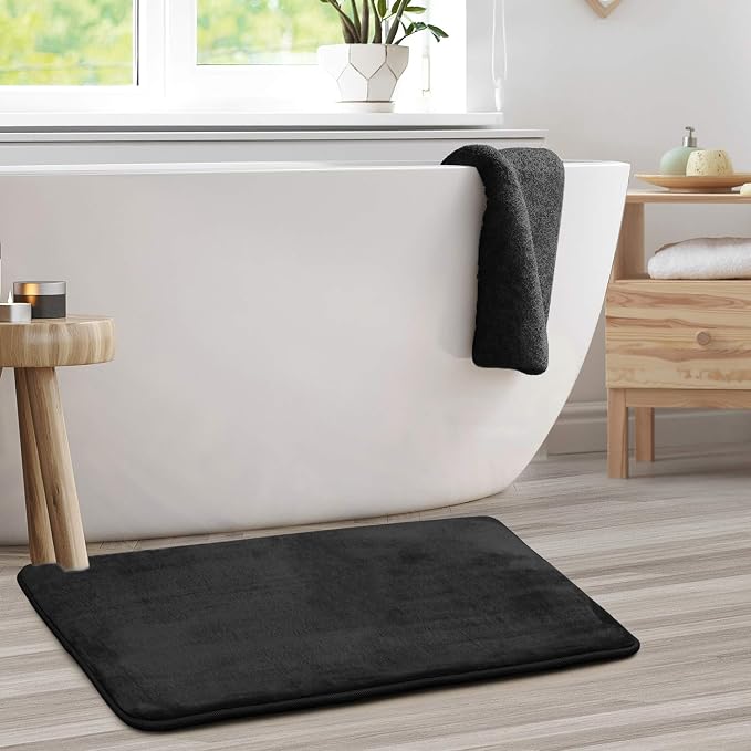 Clara Clark Bathroom Rugs, Velvet Memory Foam Bath Mat, Non-Slip, Machine Washable Bath Rugs - Dries Quickly, Ultra Soft Plush Bath Mats for Bathroom, 20 x 32, Black
