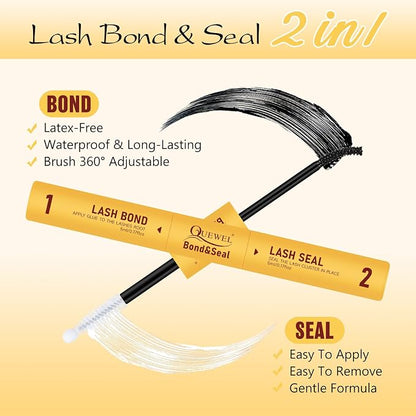 QUEWEL Lash Clusters Kit, 320 Pcs 30D+40D Lash Cluster Eyelash Extensions | 9-16mm Lash Clusters Wispy Kit with Eyelash Clusters Bond and Seal Glue Remover Tweezers (30D+40D Kit)