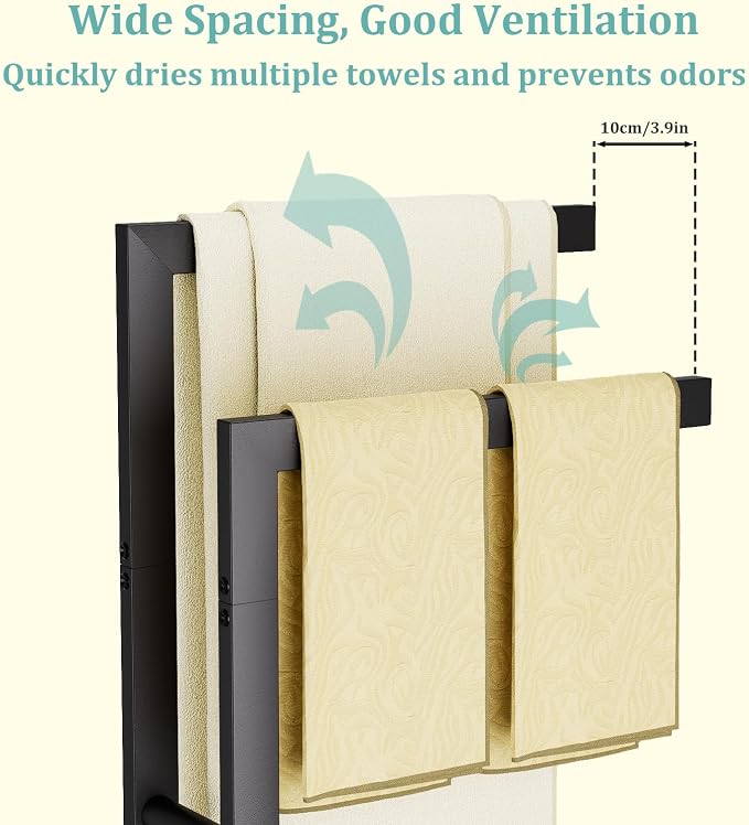 Yawinhe Free Standing Towel Rack,2 Tier Blanket Holder with Shelf,Black | Towel Drying Rack with Marble Base;Tall Towel Drying Rack Outdoor; Metal Towel Stand for Bathrooms;Hand Holder for Bathroom