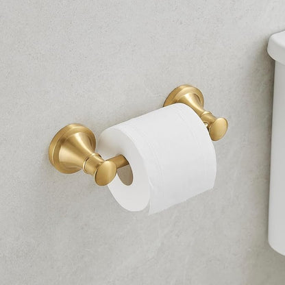 Bathroom Toilet Paper Holder Wall Mount Tissue Holder Brushed Gold | Rustproof Toilet Tissue Roll Holder, Flexible Double Post Pivoting Handle, Bathroom Accessories SUS304 Stainless Steel