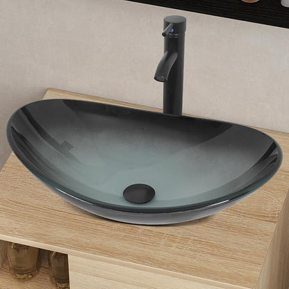 YOURLITE Bathroom Vanity, Black Clear Glass Sink, Wall-Mounted, 24" Floating Bathroom Cabinet with Mirror, Shelves & Faucet