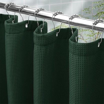 AmazerBath Dark Green Shower Curtain Waffle Textured, Deep Green Shower Curtain Fabric Thick Heavy Duty 240GSM, Hotel Quality Bathroom Shower Curtains, Premium Polyester, 72 x 72 Inches
