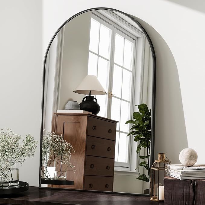 HARRITPURE 20"x30" Arched Bathroom Mirror Wall Mounted Black Arch Mirror | Aluminum Alloy Frame Modern Mirror for Living Room, Bedroom and Entryway