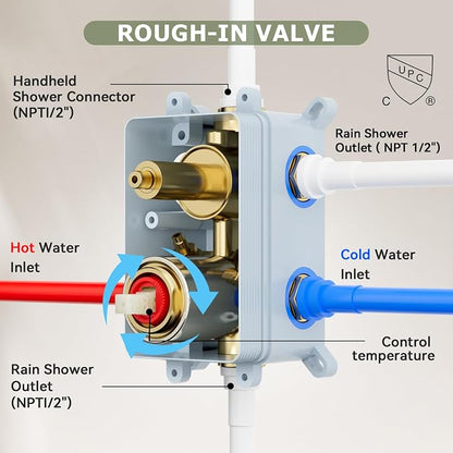 Shower Faucet Sets 12'' Ceiling Mount Shower Systems,Bostingner Five Function Diverter Dual Head Shower Set,6’‘ Wall Mount Rainfall Shower System with 2 in 1 Handheld Spray Brushed Nickel