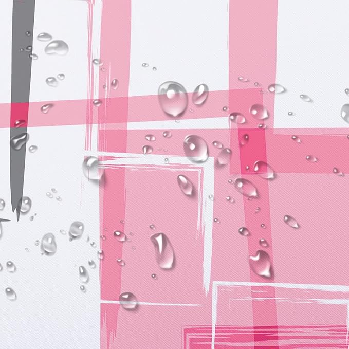 Pink and White Geometric Modern Shower Curtain for Bathroom Decor,Black and Grey Abstract Striped Shower Curtain with Hooks Mid Century Minimalist Bathroom Shower Curtain Set,78L X 72W inches