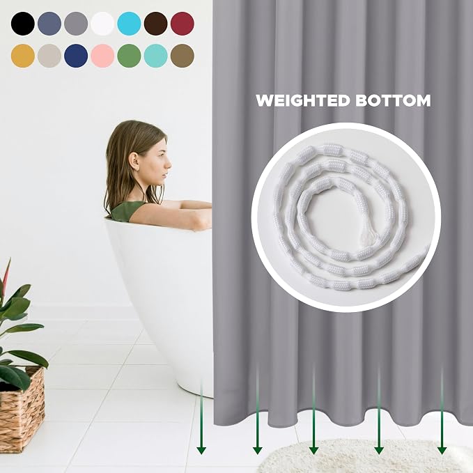 Fabric Shower Curtain Liner 72"Wx96"L-Silver Grey Extra Long Shower Liners | Hotel Quality Water Resistant Machine Washable Shower Liner-Cloth Polyester Light Weight High Ceilings Bathroom Curtain Liner