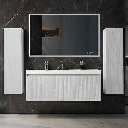 Blossom 48 Inch Double Sink Bathroom Vanity with Side Cabinets and Mirrors, All Wood Wall Mounted Floating Bathroom Vanity Cabinet with Acrylic Sink, Soft-Close Drawers, Bathroom Vanities, Light Grey