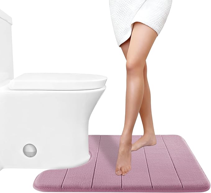 Yimobra Memory Foam Toilet Bath Mat U-Shaped, 24 X 20 Inches,Soft and Comfortable, Super Water Absorption, Non-Slip, Machine Wash and Easier to Dry for Bathroom Commode Contour Rug, Mauve