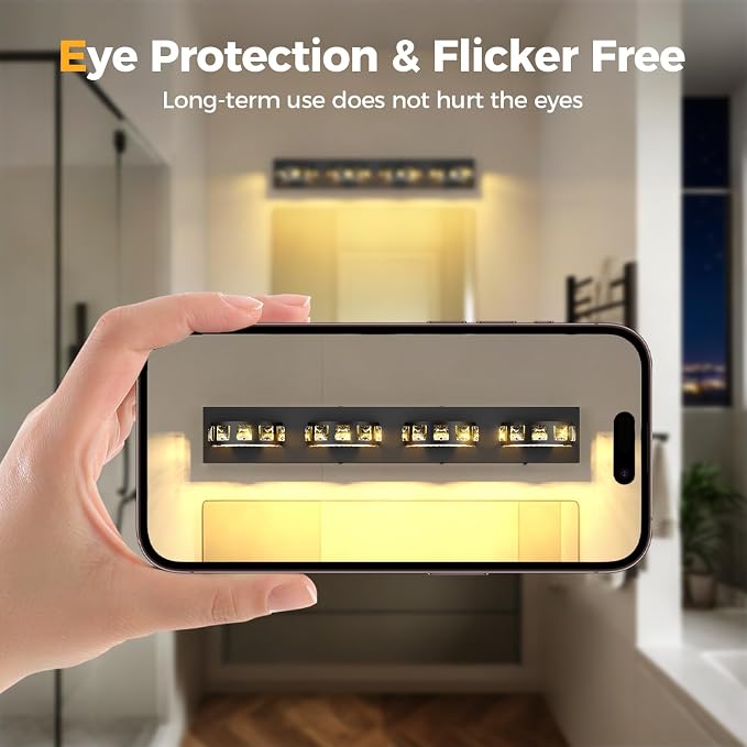 Modern Bathroom Vanity Lights 29.1 inch 32W 5 Color Temperature Black Vanity Light (4-Light,Dimmable) Crystal Bathroom Light Fixtures for Mirror, Living Room, Kitchen, Hallway, Cabinet