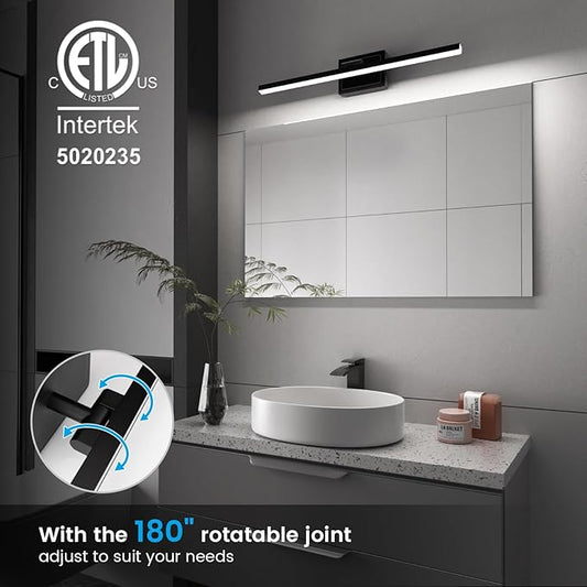 VOLISUN Modern Bathroom Vanity Light 24 inch, Rotatable, 14W Dimmable 5CCT Led Bathroom Light Fixture Over Mirror, Black Bar Vanity Light for Bathroom Mirror Restroom-ETL Certificated