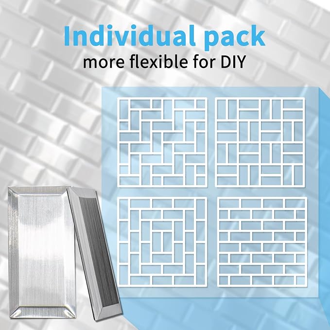 Art3d 100 Pcs Peel and Stick Backsplash Tiles, 3D Textured Metal Stick On Subway Wall Tiles for Kitchen Back Splashes, Bathroom, Laundry Room, 3 x 6 Inch, Stainless (Pack of 2)