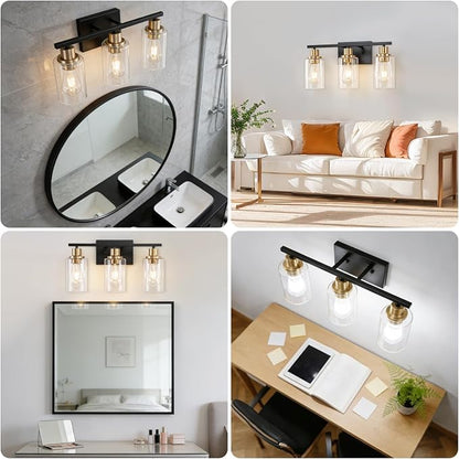 3 Light Bathroom Wall Light Fixture Vanity Wall Lights Over Mirror | Wall Sconce Lighting with Clear Glass Shades, Modern Wall Lights Wall Lamp for Mirror, Hallway Kitchen Bedroom Cabinet