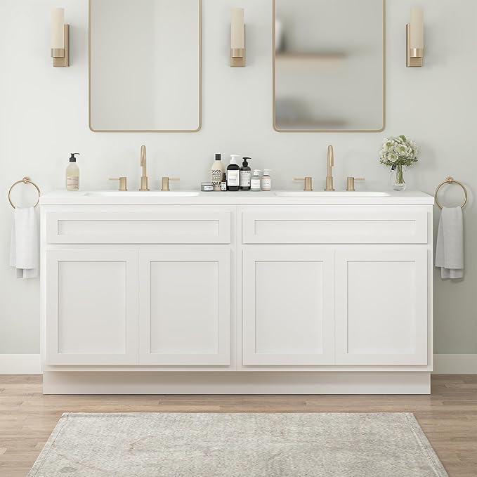 Vanity Art 78 Inch Bathroom Base Cabinet Only, Double Sink Top (Not Include Sink) with Door & Soft Close Hinge, Unassembled Floor Cabinet, White, 2ea 39 Inch Combo