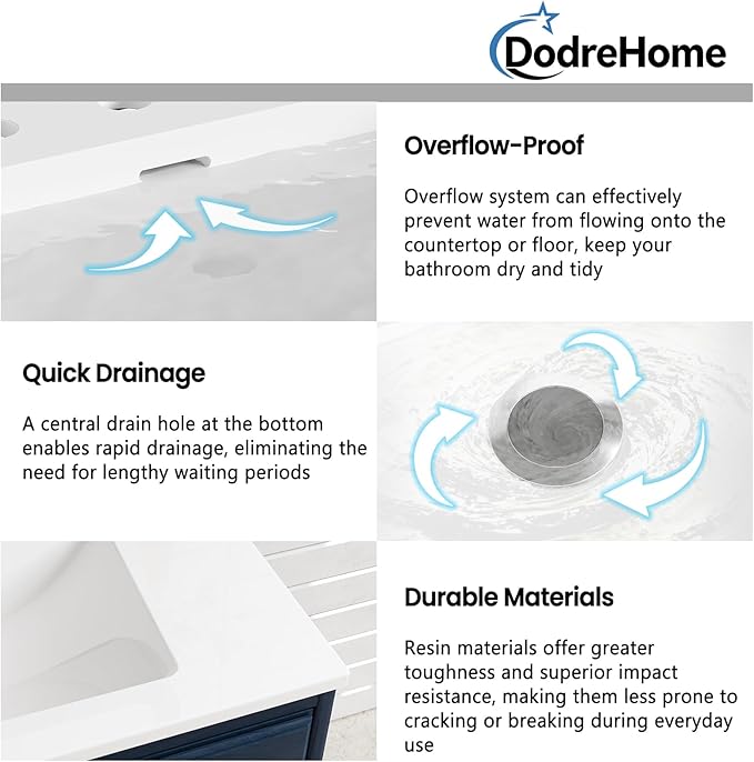 48 in. W x 22 in. D Single Sink Bathroom Vanity Top with Integrated Resin Basin, Stain-Resistant & Scratch-Resistant Bathroom Countertop, Without Matte Black Faucet & Pop up-Drain, White
