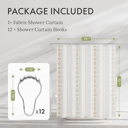 AmazerBath Boho Shower Curtain, Boho Cloth Shower Curtain with 12 Hooks, Hotel Quality Washable Rustic Farmhouse Polyester Fabric Bathroom Shower Curtain Set, 72x72 Inches