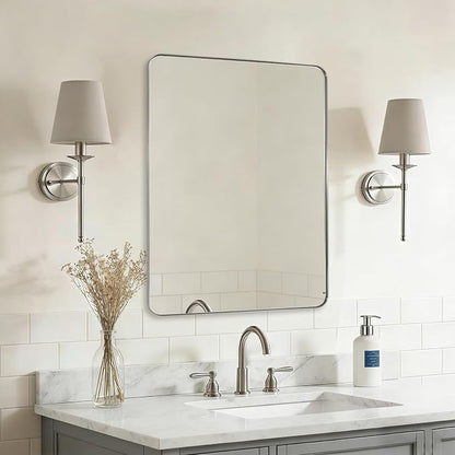 Brushed Nickel Mirrors for Bathroom Sink, 24x32 Inch Bathroom Vanity Mirror with Rectangular Metal Frame-Modern Clean Design with Superior Stainless Steel Frame