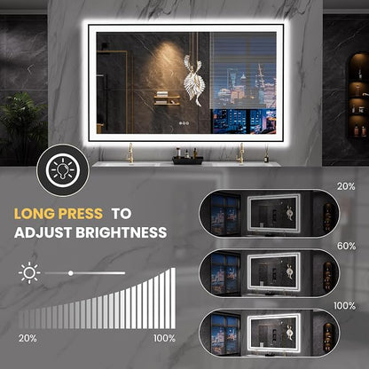 LOAAO 60"X36" LED Bathroom Mirror Black Framed | Anti-Fog, Dimmable, Memory Function, Tempered Glass, Lighted Vanity Mirror for Wall