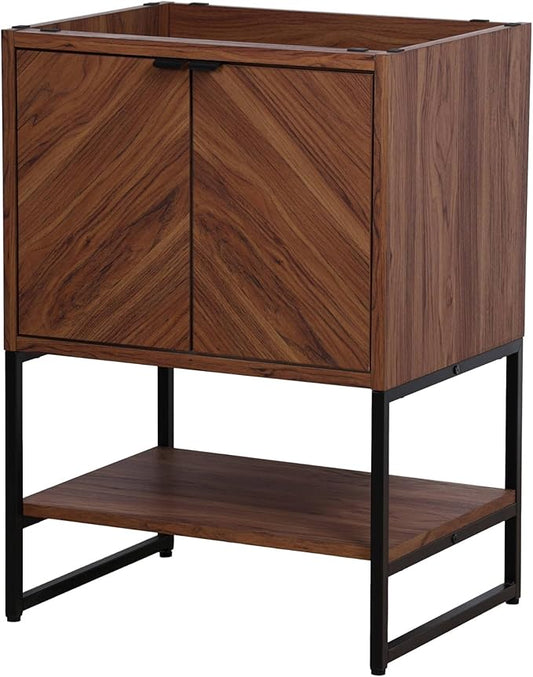 JONATHAN Y VAN1013B Juhl 23.5 in. W x 18 in. D x 33 in. H Chevron-Front Modern Minimalist 2-Shelf Bathroom Vanity Cabinet Only with Soft Closing Doors (Sink Basin Not Included), Walnut