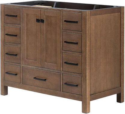ARIEL Cambridge 42-inch Bathroom Vanity Base Cabinet,Solid Wood, 2 Soft Closing Doors, 9 Dovetail Drawers, Brown Oak