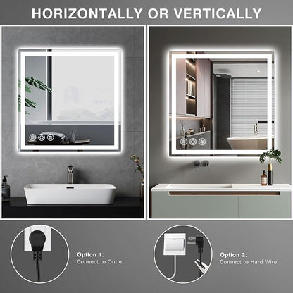 24" x 24" LED Bathroom Mirror with Lights, Memory Vanity Mirror | Anti-Fog, 3 Color Modes, Dimmable, Front Lit, Memory Function, Tempered Glass, Lighted Bathroom Mirror for Wall