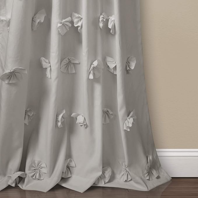 Lush Decor Riley Light Filtering Window Curtain Panel, Single 54" W x 84" L, Light Gray - Cute Gray Curtains for Bedroom - Bow Decor - Coquette Curtains for Windows