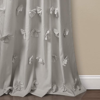 Lush Decor Riley Light Filtering Window Curtain Panel, Single 54" W x 84" L, Light Gray - Cute Gray Curtains for Bedroom - Bow Decor - Coquette Curtains for Windows