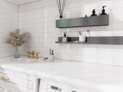 Luxury 10 Sheet Peel and Stick Backsplash,12”x12”Pure White Subway Tile for Kitchen Wall,Self Adhesive Glossy Faux Marble Tile,Stick on Accent Wall Backsplash Tile for Living Room, Bedroom,RV