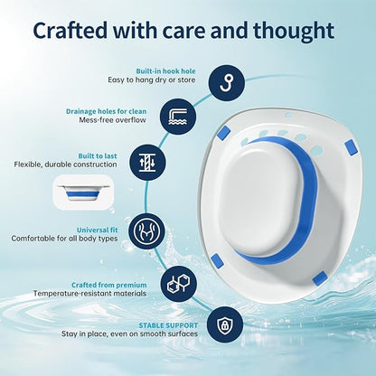 RUGUO Sitz Bath for Toilet Seat - Yoni Steam Seat - Sitz Bath for Hemorrhoids and Postpartum Care - Portable Bidet BPA Free - Foldable Basin for Epsom Salt Soak - Blue